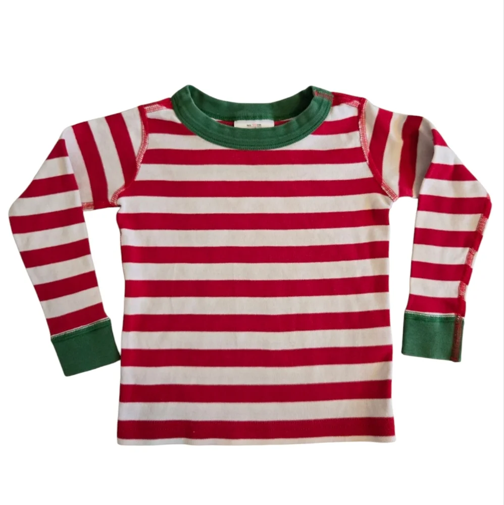Hanna Andersson Red White Green Christmas Striped Pajama Long Sleeved Top